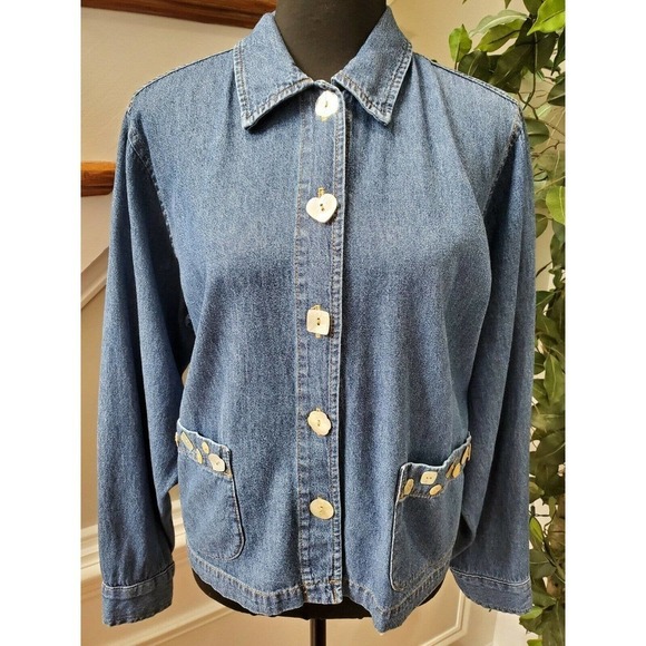 Cold Water Creek Women's Blue Denim 100% Cotton Long Sleeve Collared Jacket - Picture 2 of 10